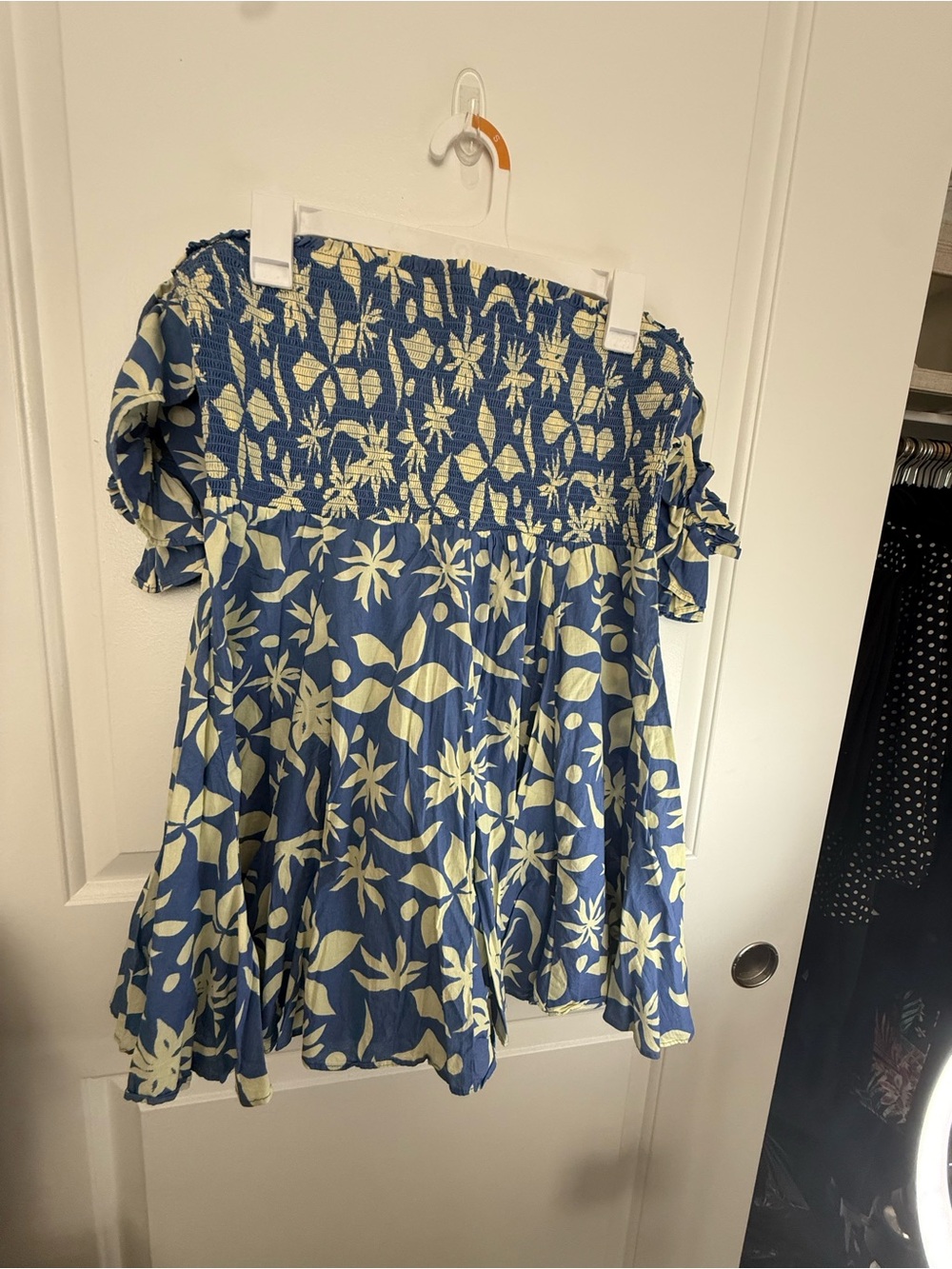 ZARA Blue Floral Smocked Puff Sleeve Mini Dress XL - Picture 5 of 5